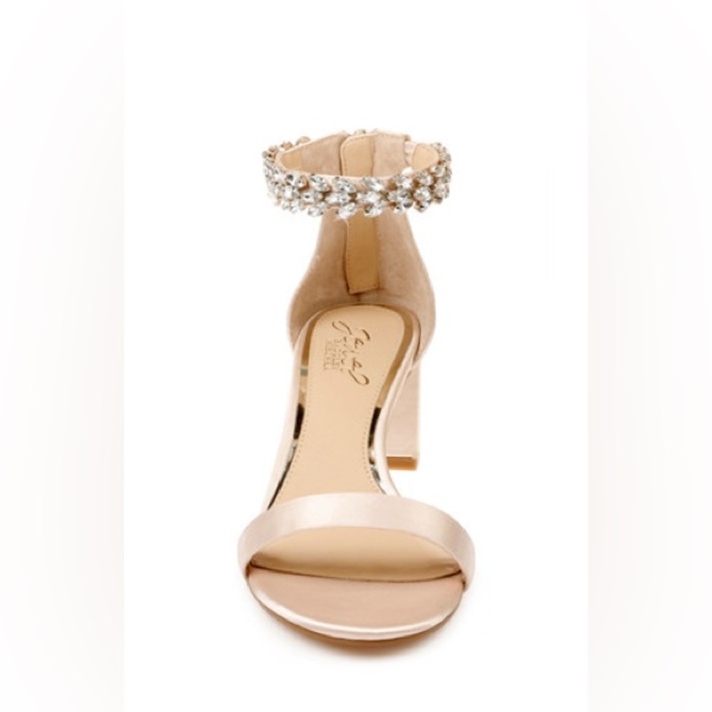 BADGLEY MISCHKA JEWEL Rhinestone  Embellished Open Toe Sandal Wedding Champagne